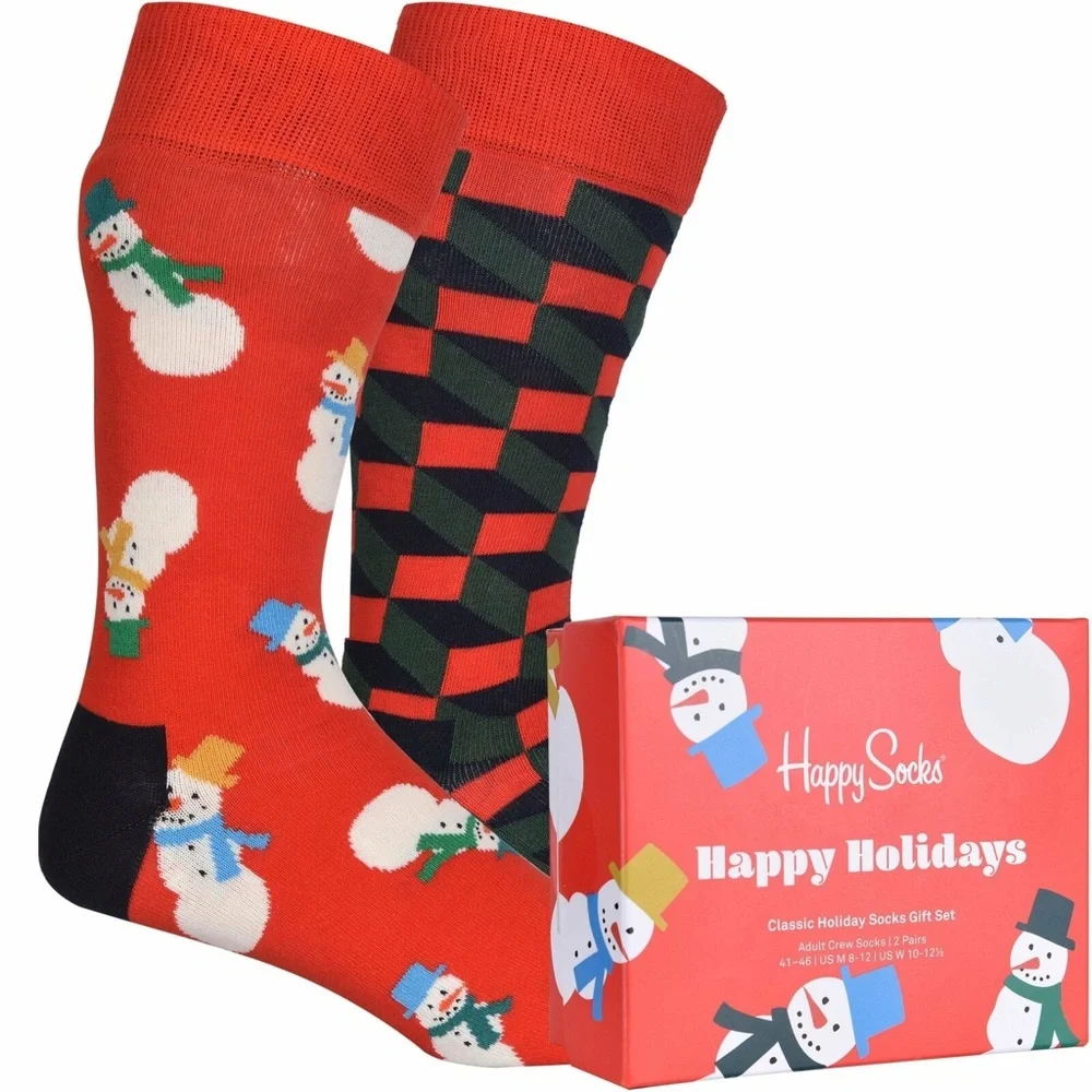 Unisex Happy Socks 2 Pack Snowman/Geometric Gift Set of Socks